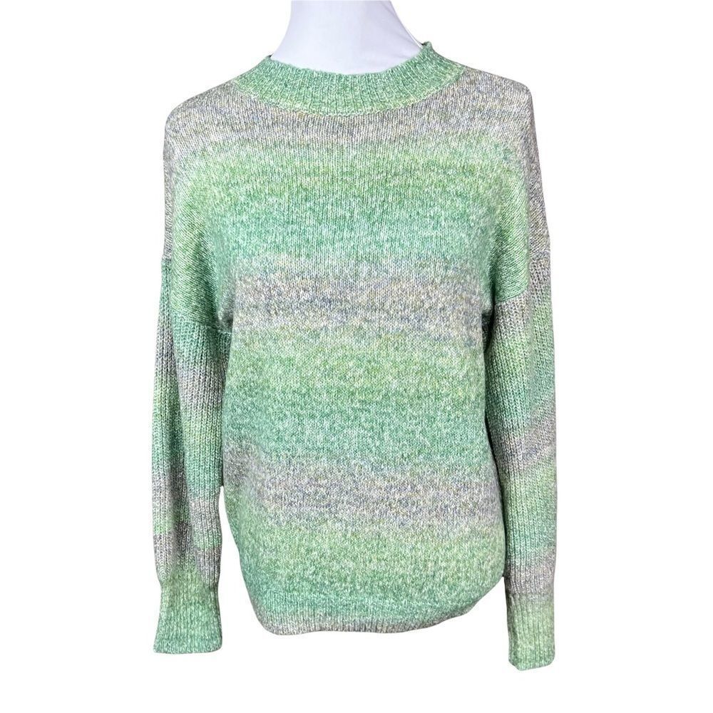 Abound Sweater Teal Cyrus Space Dye Crew Neck Green Grey Blue Long Sleeves Large
